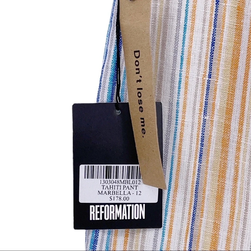 NWT REFORMATION Striped Wide Leg Linen Pants Sz 12